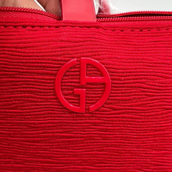 Giorgio Armani Red Beauty Zipper Wristlet Cosmetic Bag Clutch Textured Zip Top - Picture 10 of 11